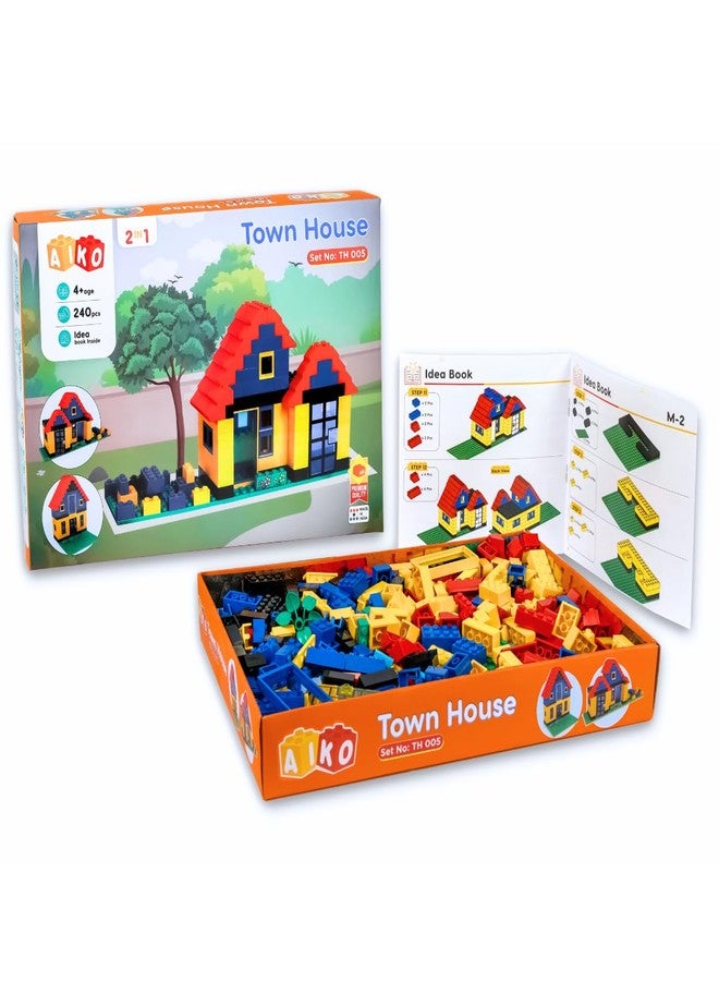 AIKO Town House Set No.5 | 240 Pcs ABS Plastic Building Blocks | Multi-Colour Construction Toy for Kids | Learning & Educational Blocks with Idea Booklet| Best Gift for Boys & Girls 4+ - Image 1